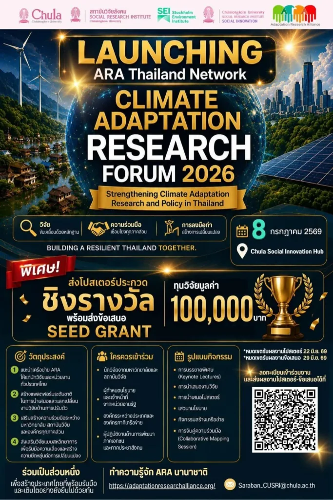 โปสเตอร์ประชาสัมพันธ์งาน ARA Thailand Network: Climate Adaptation Research Forum 2026